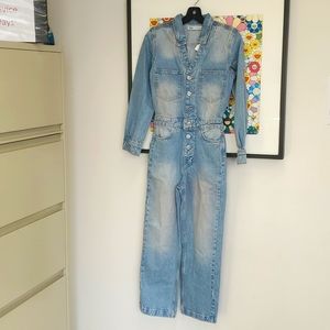 1975 Wahed effect  pink dyed denim jumpsuit.